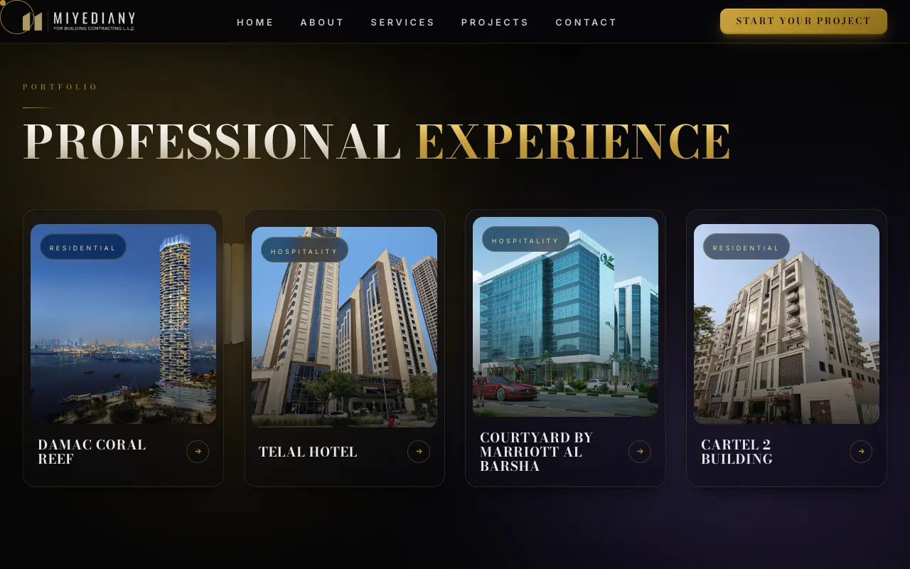 Miyediany Construction professional experience and project cards