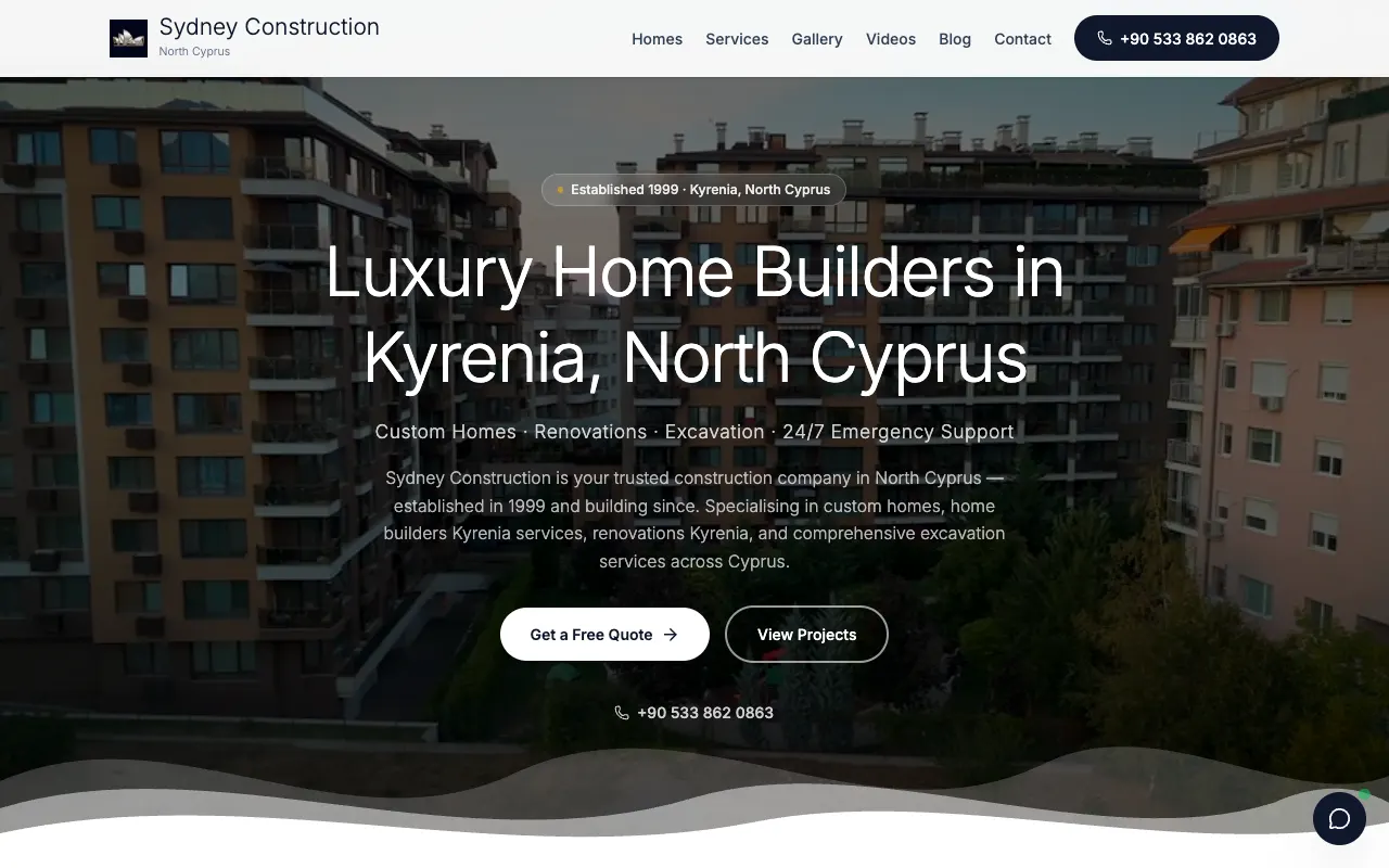 Sydney Construction luxury home building homepage in Kyrenia